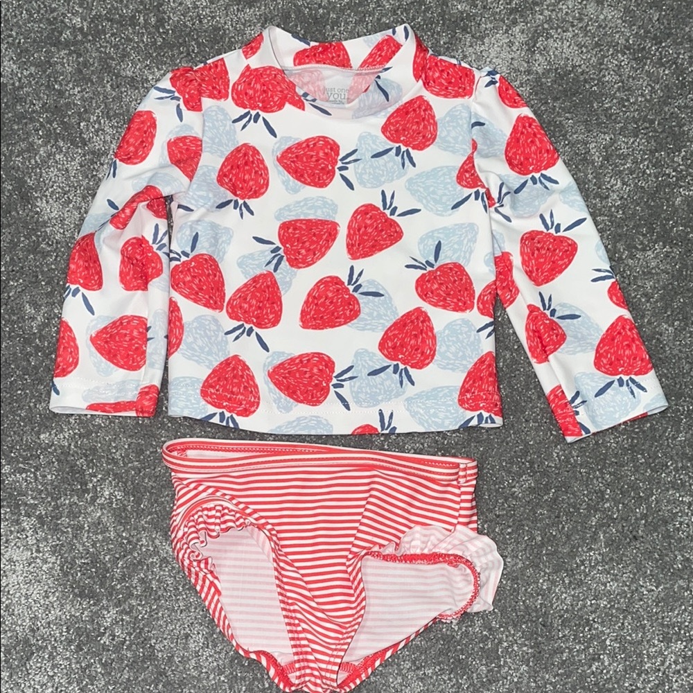 9mo Strawberry Print Kids Swimsuit Set